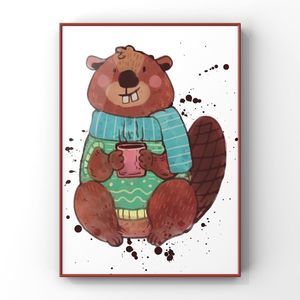 Christmas cute animal beaver handmade holiday Gift home decor wall art